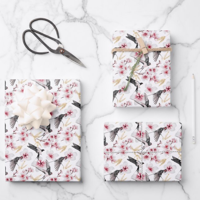 elegant Japanese tiled party bird pattern Wrapping Paper Sheet (Front)