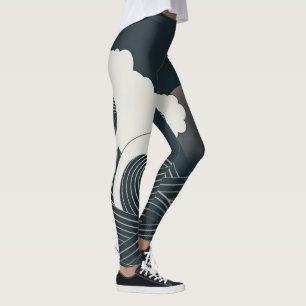 Elegant Japanese Waves Black and White Artwork   Leggings
