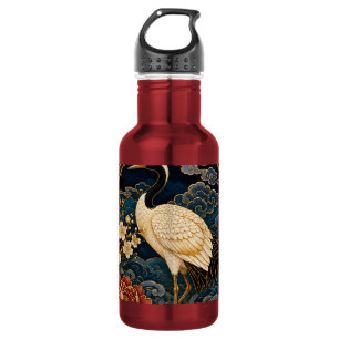 Elegant Japanese White Crane Art Red Stainless Ste 532 Ml Water Bottle