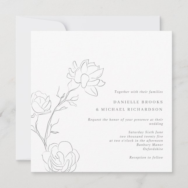 Elegant Jasmine Branch Square Wedding Invitation (Front)