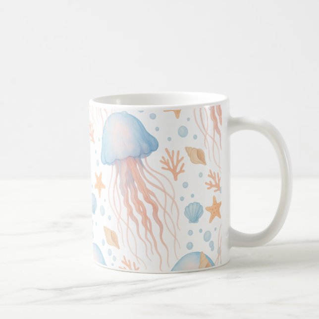 Elegant Jellyfish & Ocean Elements Pattern Mug (Right)