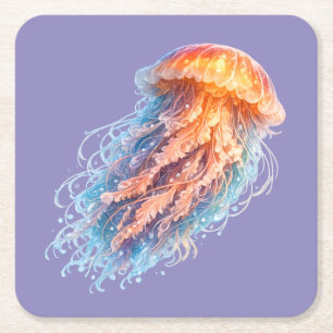 Elegant Jellyfish Ocean Fantasy Illustration Square Paper Coaster