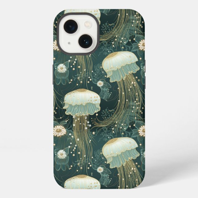 Elegant Jellyfish Pattern - Custom Name iPhone Case (Back)