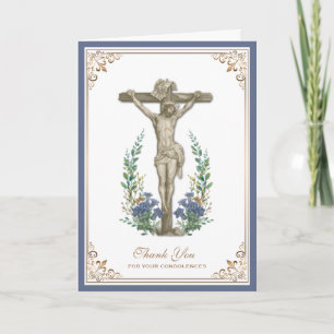 Elegant Jesus Cross  Catholic Condolence Thank You Card