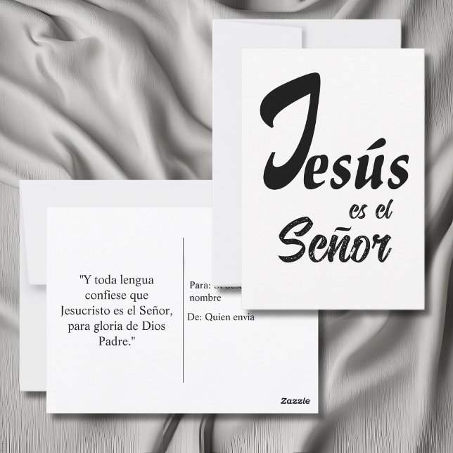 Elegant Jesus es el Señor Black & White Modern Postcard (Christian posrcard Jesus is Lord & Philipians 2:11 in Spanish with custom text & name.)