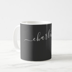 Elegant Jet Black Colour Modern Name Personalised Coffee Mug