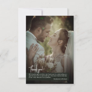 Elegant Jet Black Photo Banner Wedding Thank You Card
