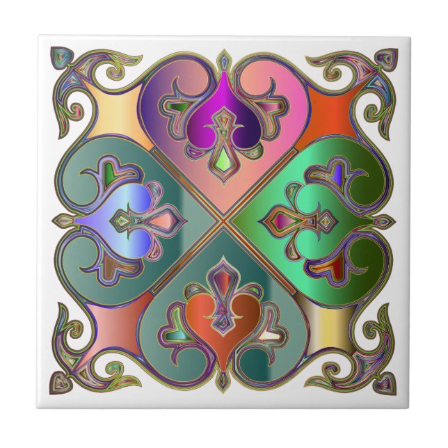 Elegant Jewel-Tone Arabesque Abstract Personalised Ceramic Tile (Front)