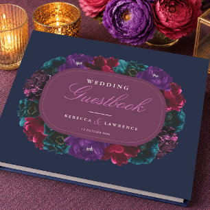 Elegant Jewel Tones floral wedding Guest Book