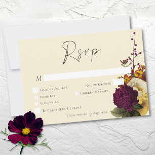 Elegant Jewel Vintage Floral Ivory Wedding RSVP Card