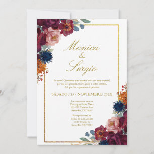 Elegant jewel with frame spanish wedding invitation