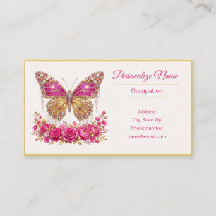 Elegant Jewelled Butterfly & Rose Business Card
