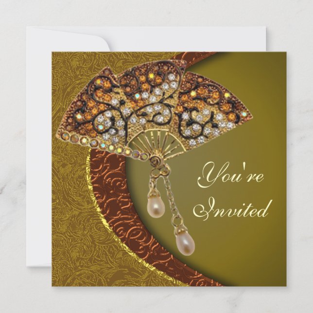 Elegant Jewelled Fan Party Invitation (Front)