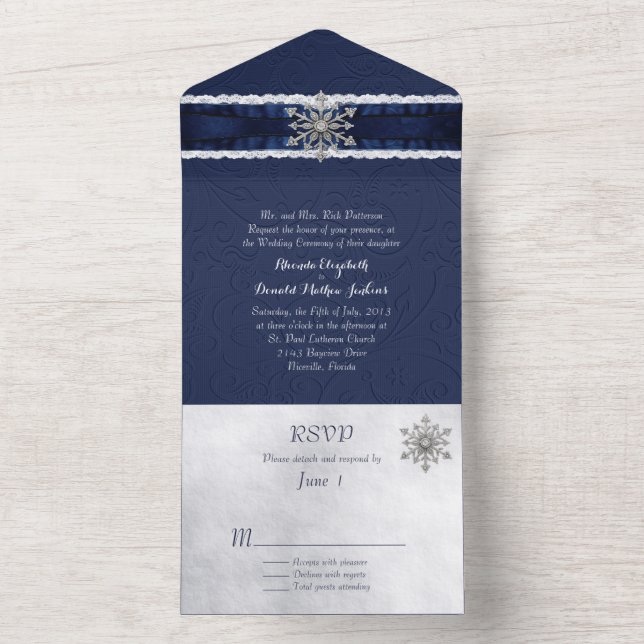 Elegant Jewelled Snowflake All In One Invitation (Inside)