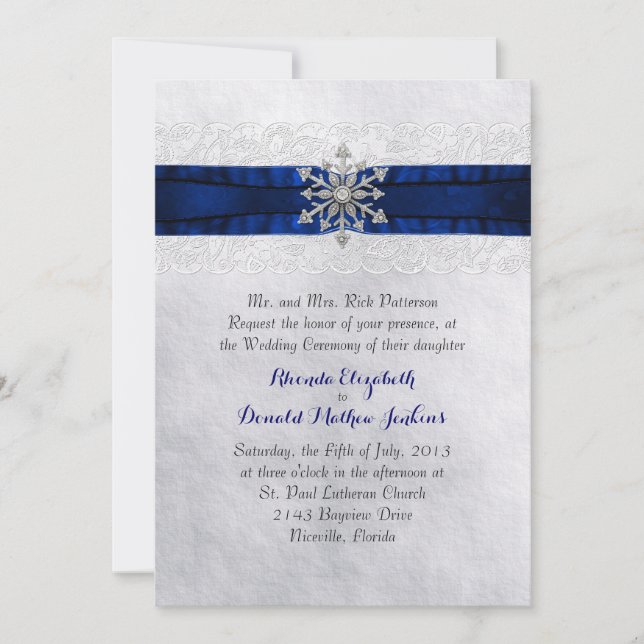 Elegant Jewelled Snowflake Wedding Invitation (Front)
