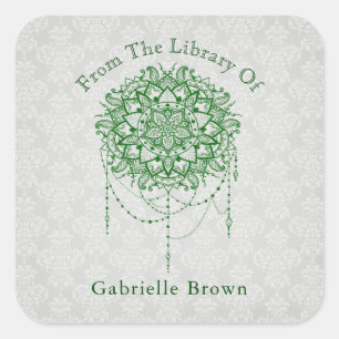 Elegant Jewelled Zen Mandala Damask Bookplate Square Sticker