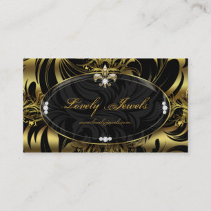 Elegant Jewellery Fashion Fleur de lis Black Gold Business Card