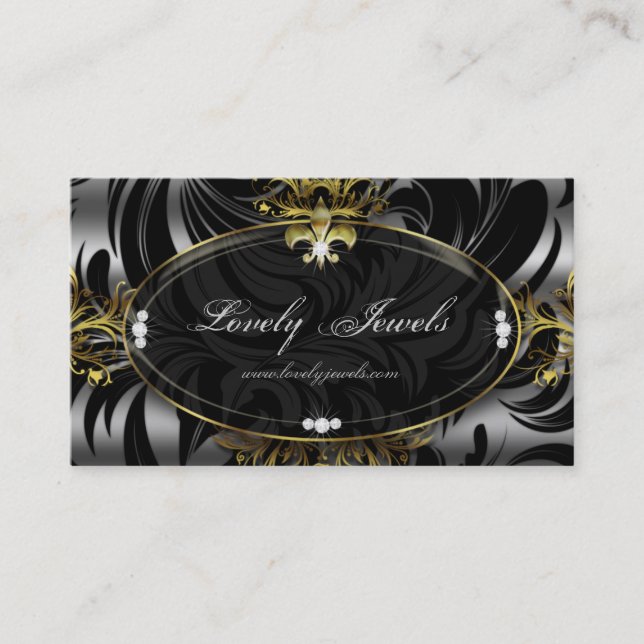 Elegant Jewellery Fashion Fleur de lis Gold Silver Business Card (Front)