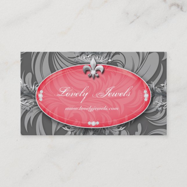 Elegant Jewellery Fashion Fleur de lis Salmon Pink Business Card (Front)
