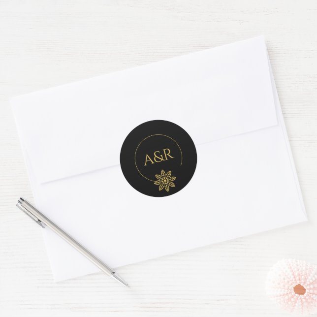 Elegant jewellery inspired frame & initials weddin classic round sticker (Envelope)