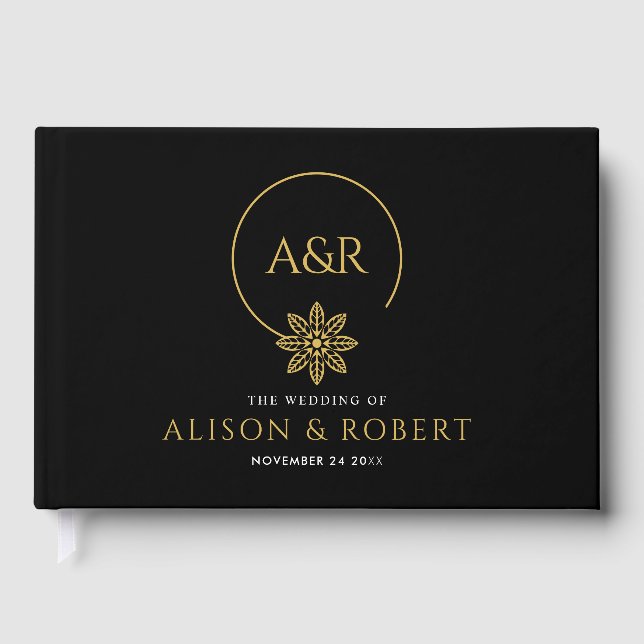 Elegant jewellery inspired frame & initials weddin guest book (Front)