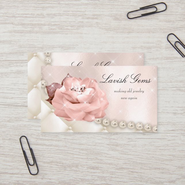 Elegant Jewellery Wedding Planner Rose Stars Business Card (Front/Back In Situ)