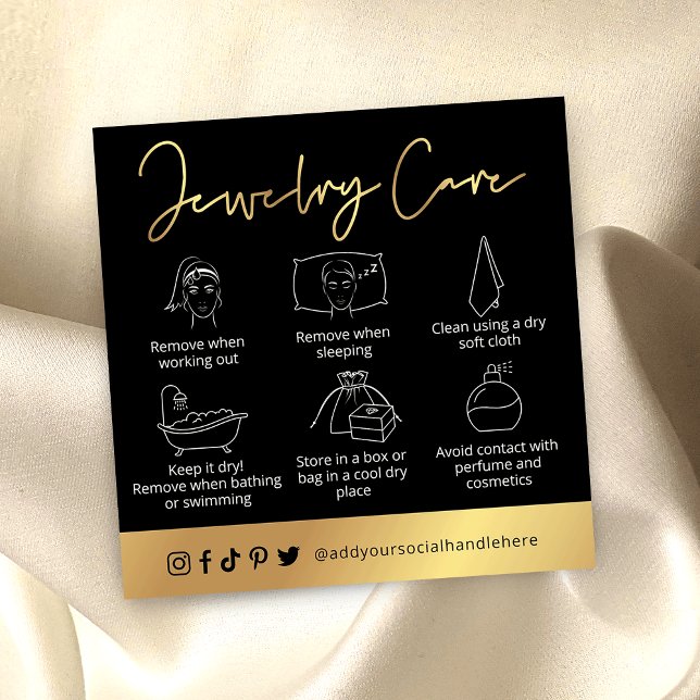 Elegant Jewelry Care Guide Black & Gold Logo Card (Creator Uploaded)