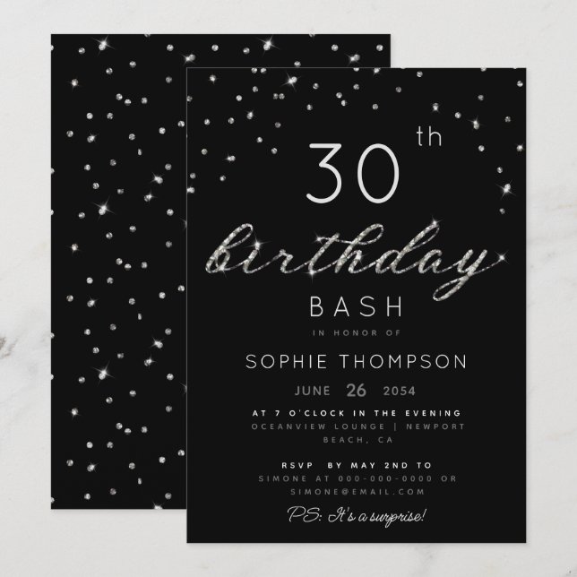 Elegant Jewels Chic Sparkle Glitter Birthday Party Invitation (Front/Back)