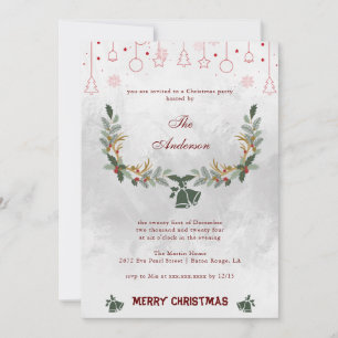 Elegant Jingle Bell Floral Holiday Christmas Party Card