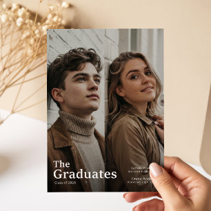 Elegant Joint Double Photo Graduation Thank You Postcard