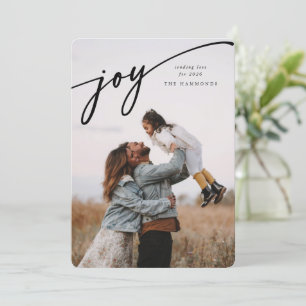 Elegant 'Joy' Black Script New Year Flat Photo Holiday Card