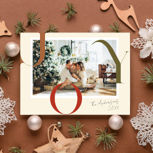 Elegant JOY Boho Merry Christmas Family Photo Holiday Postcard