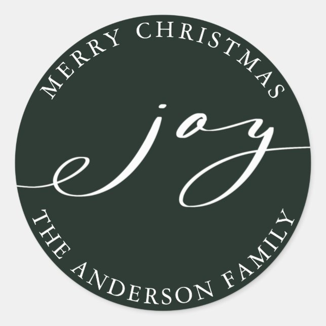 Elegant Joy Christmas | Holiday Green Classic Round Sticker (Front)
