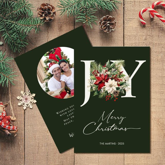 Elegant Joy Christmas Wreath Photo Holiday Card (Creator Uploaded)