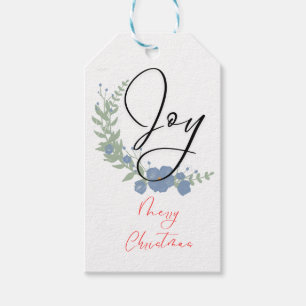 Elegant Joy Floral Wreath Merry Christmas Gift Tag