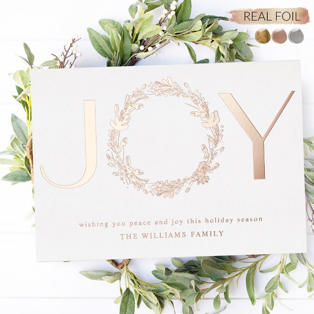 Elegant "Joy" Personalised Real Foil Holiday Card (Creator Uploaded)