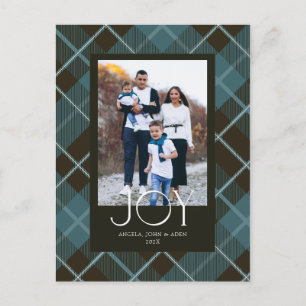 Elegant Joy Photo Black Plaid Holiday Postcard