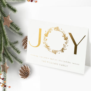 Elegant "JOY" real foil Holiday Folded Card