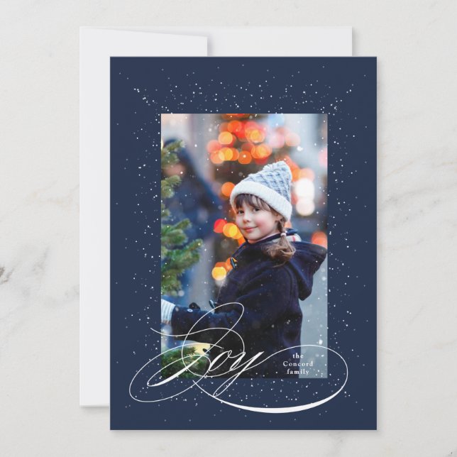 Elegant joy starry one photo navy Christmas Holiday Card (Front)