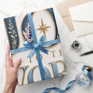 Elegant Joy To The World Blue Christmas Wrapping P Paper