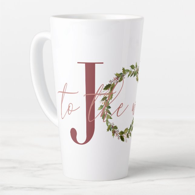 Elegant Joy to the World Christmas Wreath Latte Mug (Left Angle)