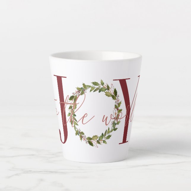 Elegant Joy to the World Christmas Wreath Latte Mug (Front)