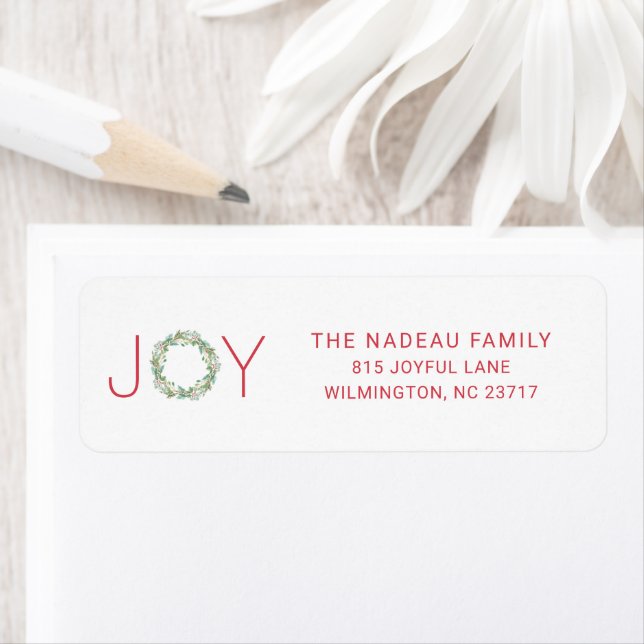 Elegant Joy Wreath Christmas Return Address Label (Insitu)