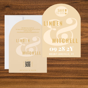 Elegant Joyful Arch Typography Monogram Latte Save The Date