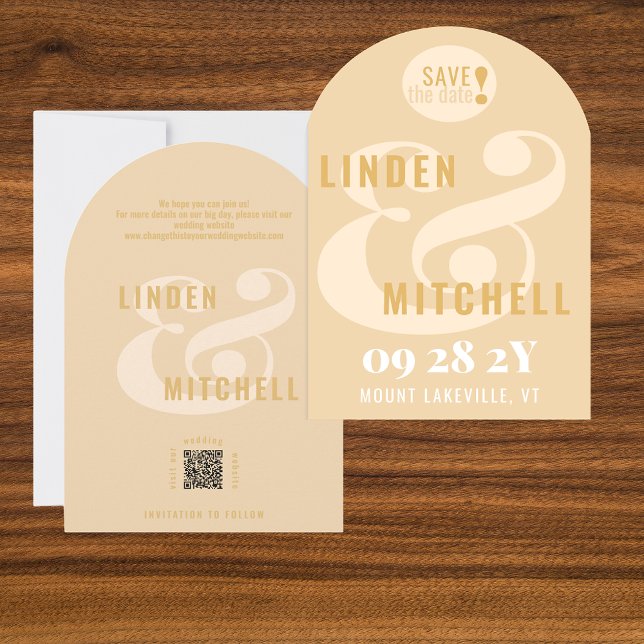 Elegant Joyful Arch Typography Monogram Latte  Save The Date (Elegant Arch Ampersand Monogram Save the Date in Latte)
