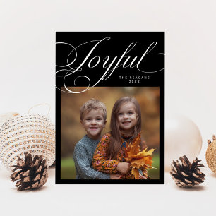 Elegant Joyful Calligraphy Photo Black Holiday Card