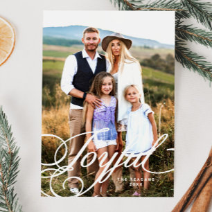 Elegant Joyful Calligraphy Photo  Holiday Card