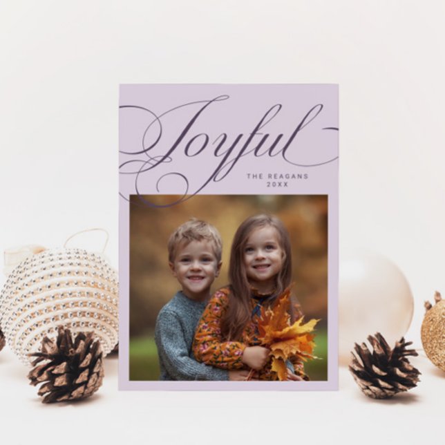 Elegant Joyful Calligraphy Photo Purple Holiday Card (Creator Uploaded)