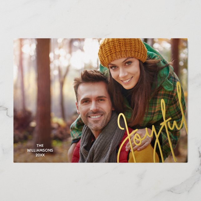 Elegant Joyful Gold Foil Foil Holiday Card (Front)