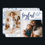 Elegant Joyful Hanukkah 2 Photo Holiday Card<br><div class="desc">These stylish two photo Hanukkah cards feature modern typography reading, "Joyful HANUKKAH" in a painted look font in blue over a white background. A little berry sprig adds a pretty touch. The back of the card contains a matching floral background. For design or product enquiries, please contact me (Tracey) at...</div>